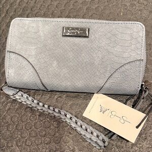 New w tags Jessica  Simpson faux snakeskin blue leather print wristlet wallet